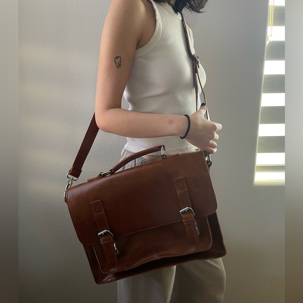 Brown faux leather briefcase